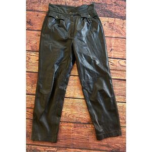 1980S HIGH WAIST PLEATED TAPERED LEATHER PANTS‎ COIN POCKET